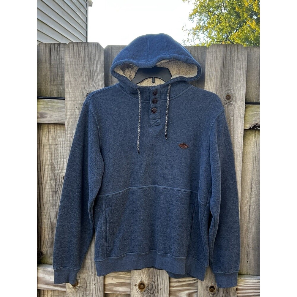 Billabong Hudson Hoodie Mens Large Blue Sherpa Lined Pullover Marled Textured